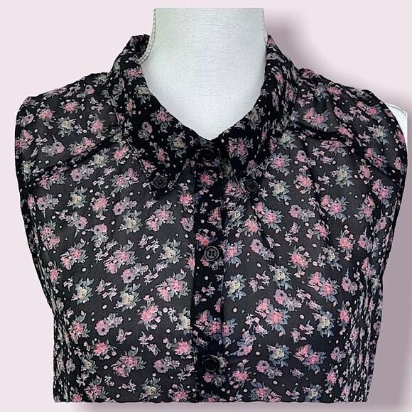 Zenobia Black Floral Sleeveless Button Down Top Sz L - Picture 1 of 7